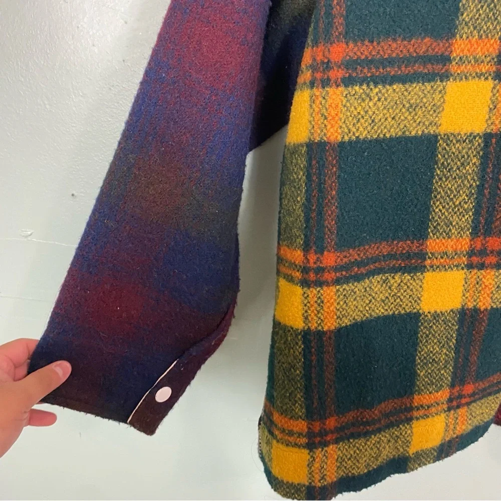 Carleen Admore Plaid Wool Jacket Patchwork XL Shacket‎